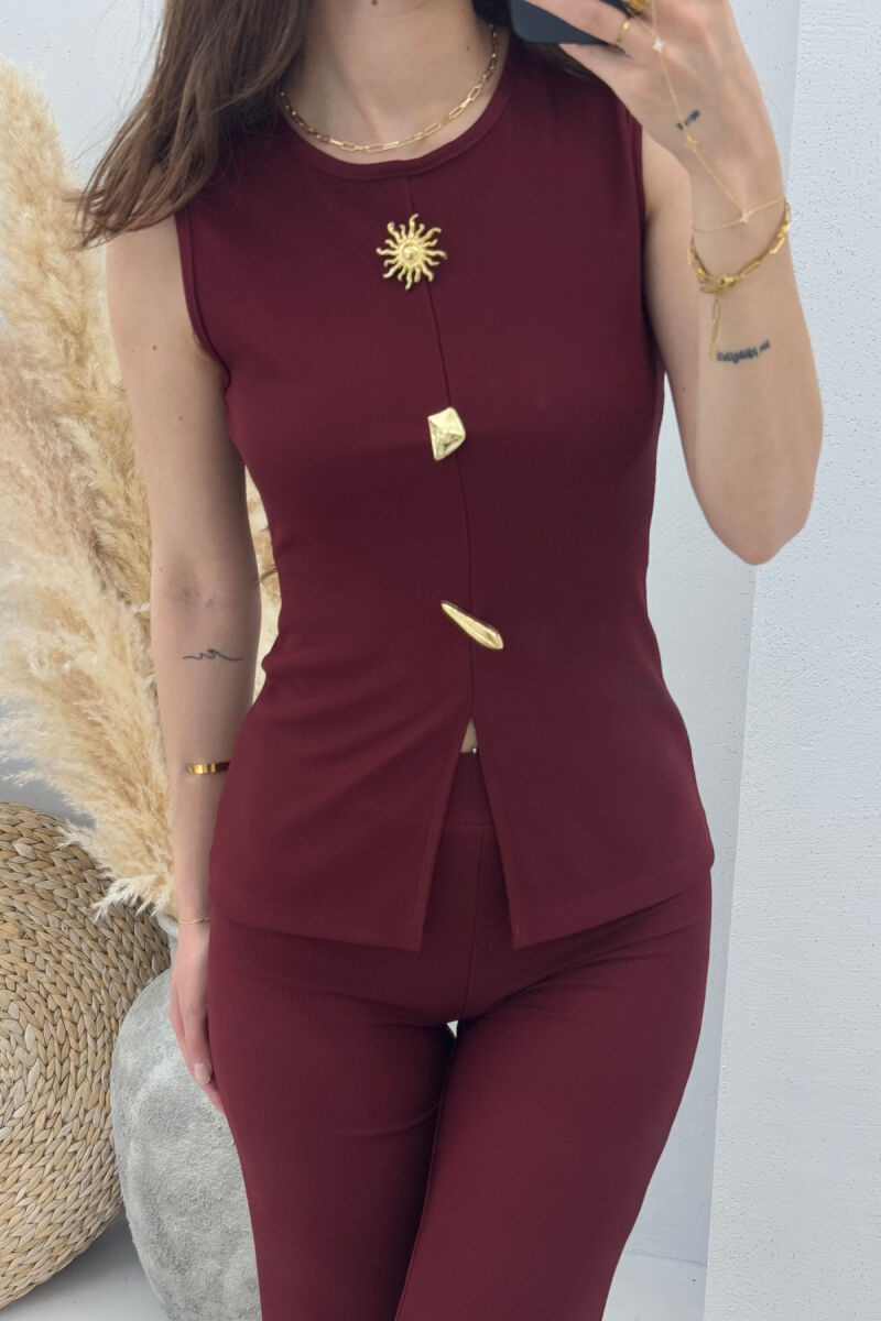 ONE COLOR TANK TOP+TROUSERS WOMEN SET BURGUNDY/VISHNJE - 4