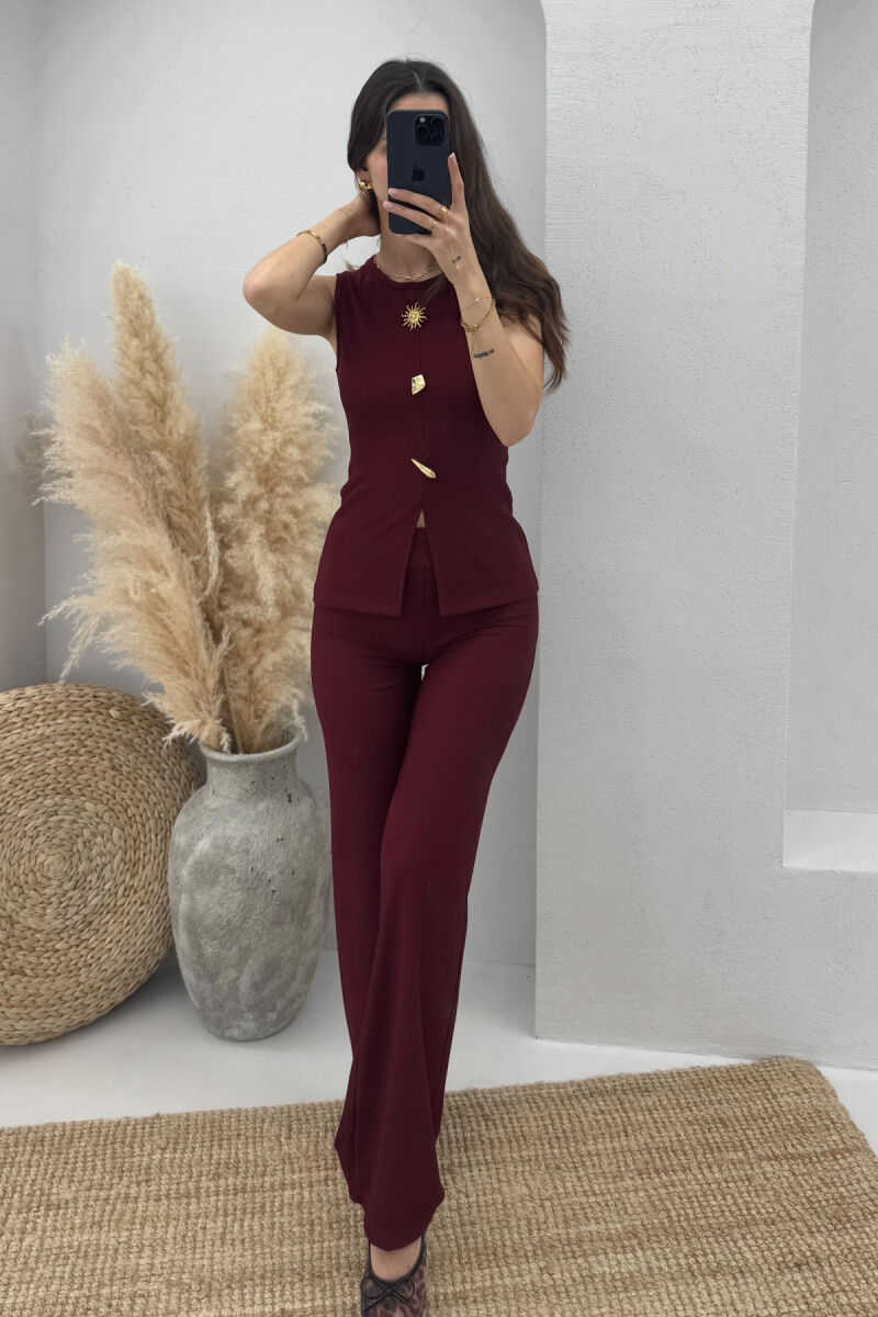 ONE COLOR TANK TOP+TROUSERS WOMEN SET BURGUNDY/VISHNJE - 5