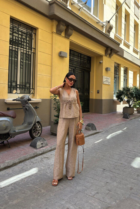 ONE COLOR TANK TOP+TROUSERS WOMEN SET LIGHT BROWN/KAZB 
