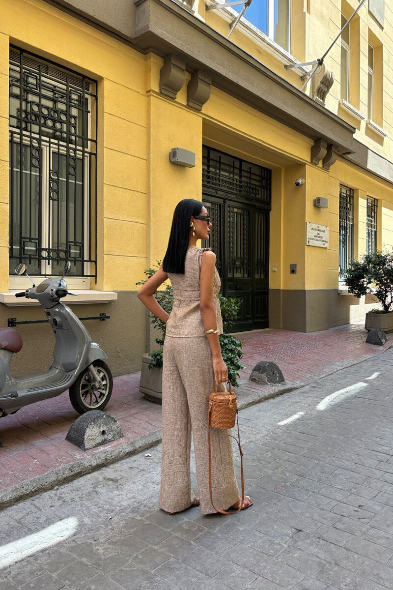 ONE COLOR TANK TOP+TROUSERS WOMEN SET LIGHT BROWN/KAZB - 2