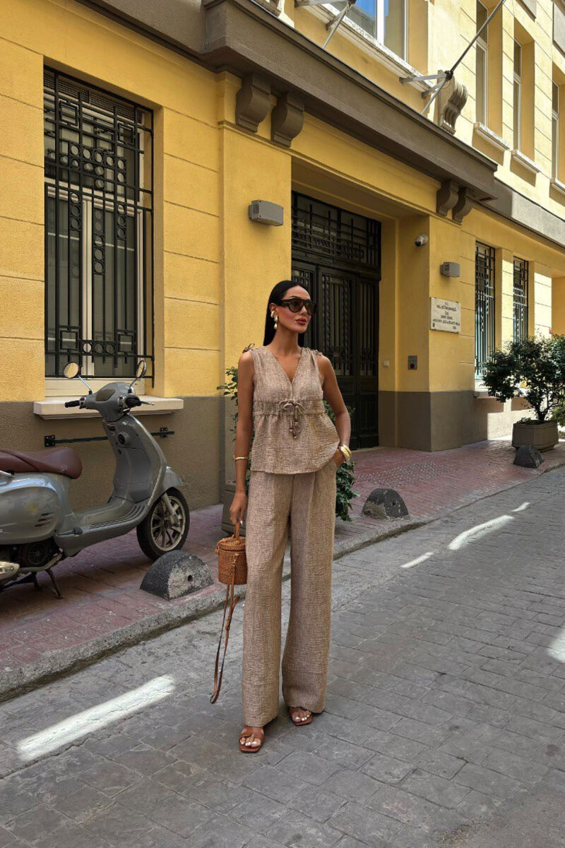 ONE COLOR TANK TOP+TROUSERS WOMEN SET LIGHT BROWN/KAZB - 3