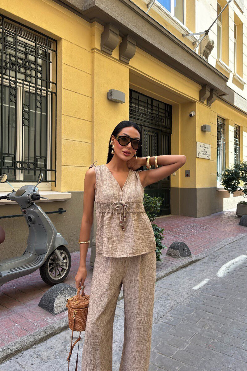 ONE COLOR TANK TOP+TROUSERS WOMEN SET LIGHT BROWN/KAZB - 5