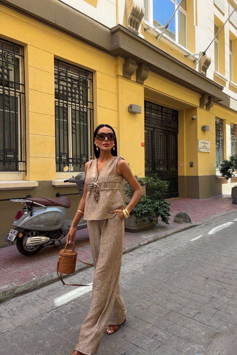 ONE COLOR TANK TOP+TROUSERS WOMEN SET LIGHT BROWN/KAZB - 6