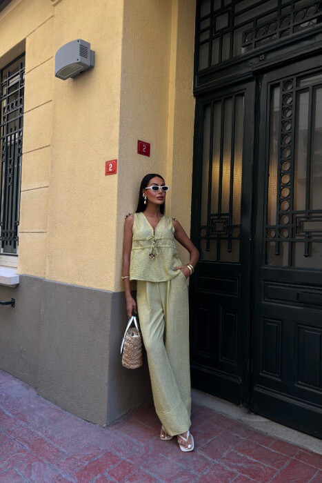 ONE COLOR TANK TOP+TROUSERS WOMEN SET LIGHT GREEN/JEZB - 3