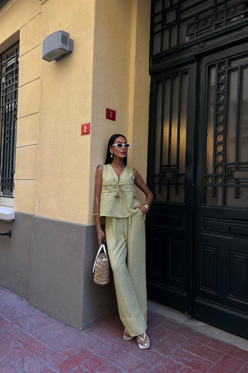 ONE COLOR TANK TOP+TROUSERS WOMEN SET LIGHT GREEN/JEZB - 3