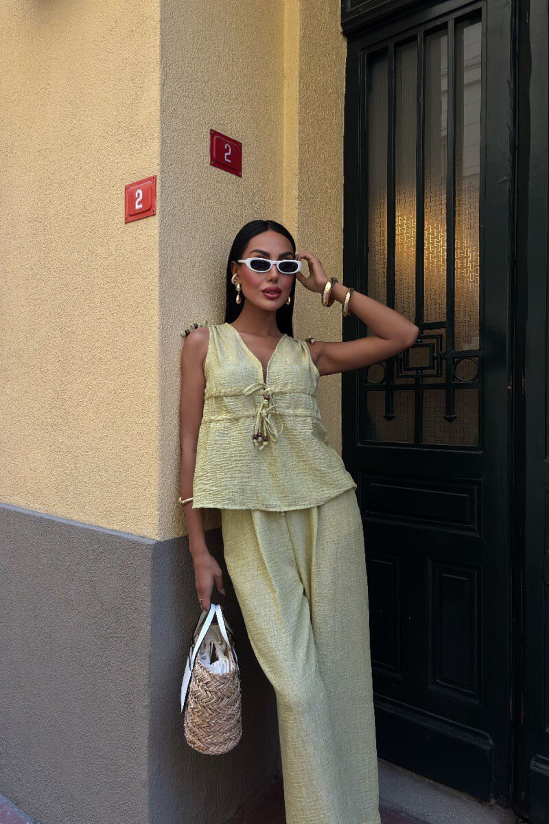 ONE COLOR TANK TOP+TROUSERS WOMEN SET LIGHT GREEN/JEZB - 4