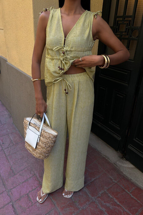 ONE COLOR TANK TOP+TROUSERS WOMEN SET LIGHT GREEN/JEZB - 6