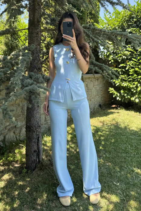 ONE COLOR TANK TOP+TROUSERS WOMEN SET LIGHTBLUE/BZ - 1
