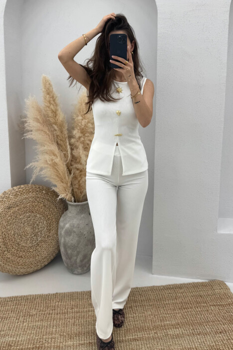 ONE COLOR TANK TOP+TROUSERS WOMEN SET WHITE-E BARDHE - 1