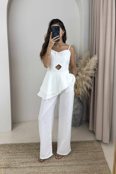 ONE COLOR TANK TOP+TROUSERS WOMEN SET WHITE-E BARDHE - 2