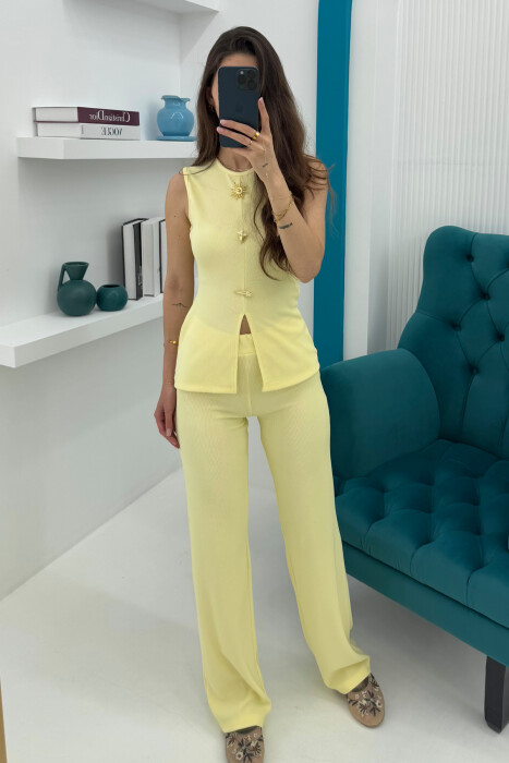 ONE COLOR TANK TOP+TROUSERS WOMEN SET YELLOW/E VERDHE - 2