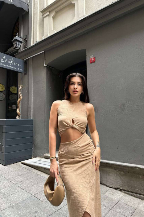 ONE COLOR TANK+SKIRT WOMEN SET BEIGE/BEZHE - 3