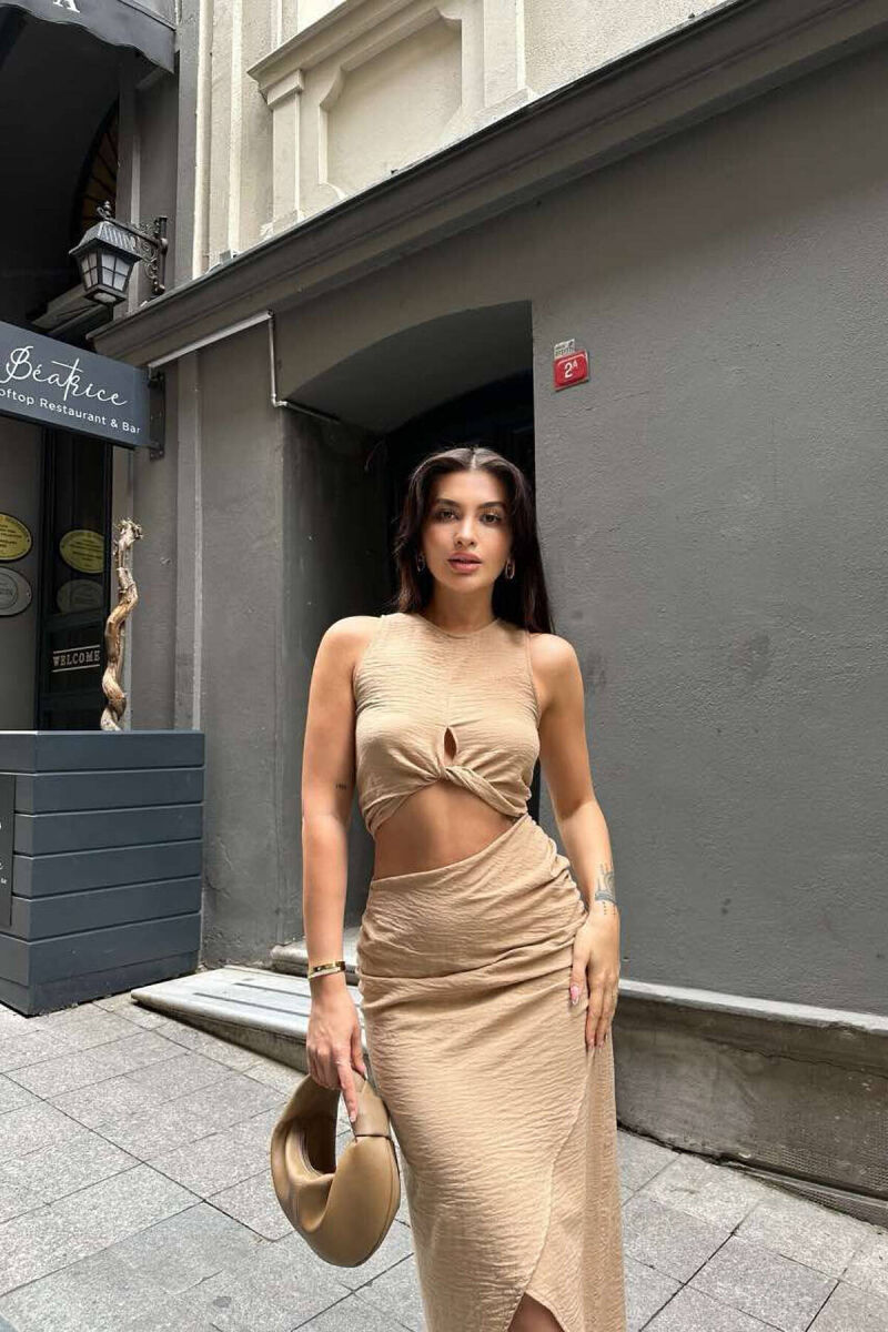 ONE COLOR TANK+SKIRT WOMEN SET BEIGE/BEZHE - 3