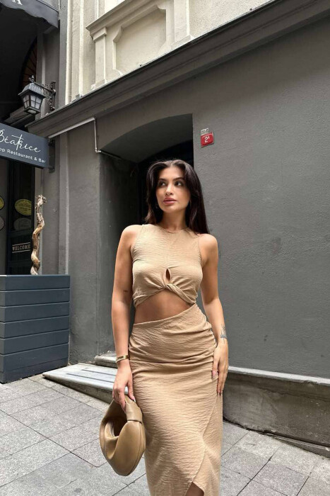 ONE COLOR TANK+SKIRT WOMEN SET BEIGE/BEZHE - 4