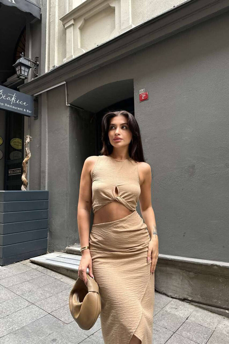 ONE COLOR TANK+SKIRT WOMEN SET BEIGE/BEZHE - 4