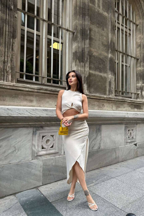ONE COLOR TANK+SKIRT WOMEN SET CREAM/KREM 