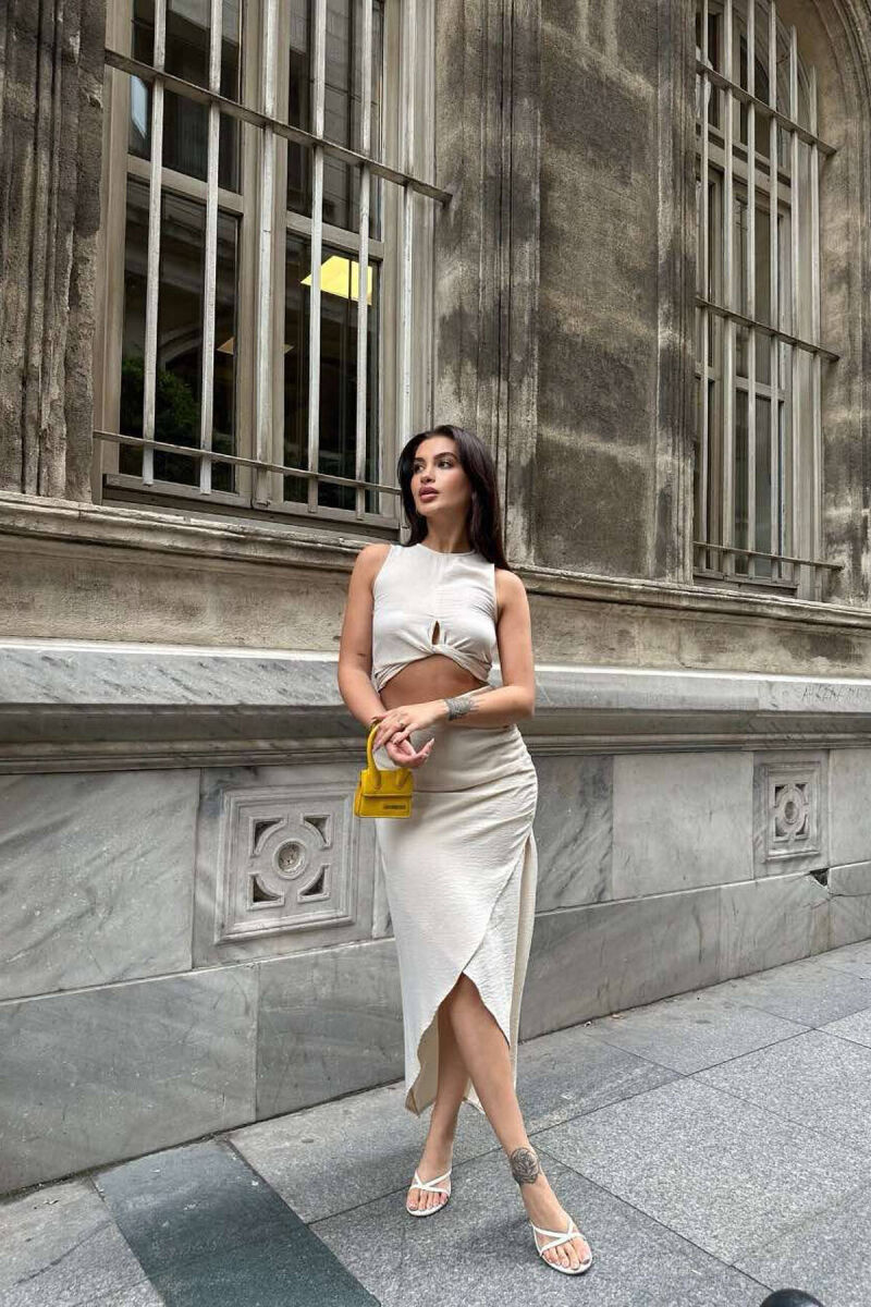ONE COLOR TANK+SKIRT WOMEN SET CREAM/KREM - 1