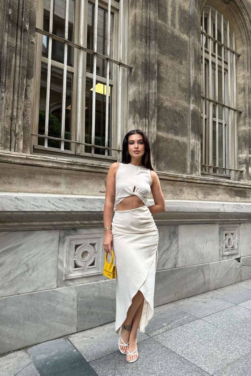 ONE COLOR TANK+SKIRT WOMEN SET CREAM/KREM - 2