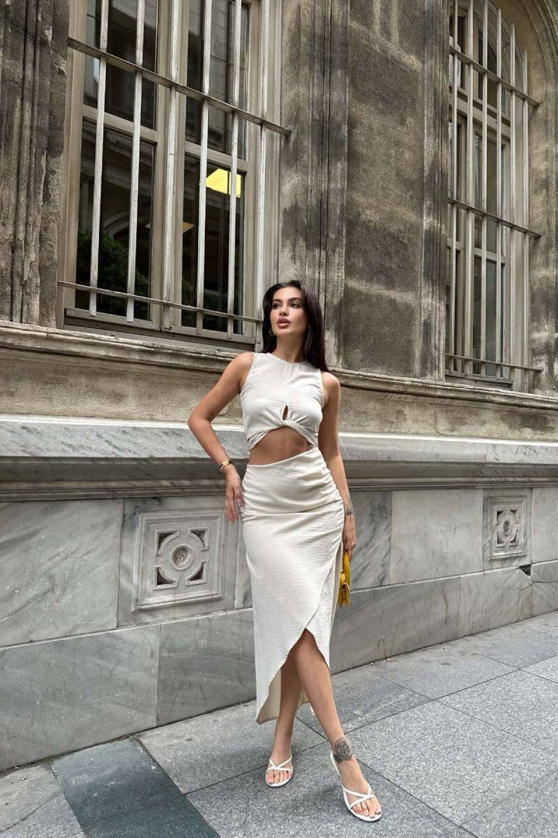 ONE COLOR TANK+SKIRT WOMEN SET CREAM/KREM - 3