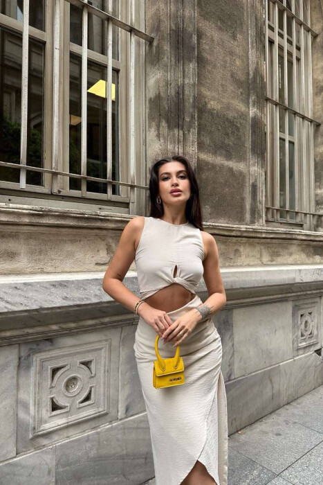 ONE COLOR TANK+SKIRT WOMEN SET CREAM/KREM - 4