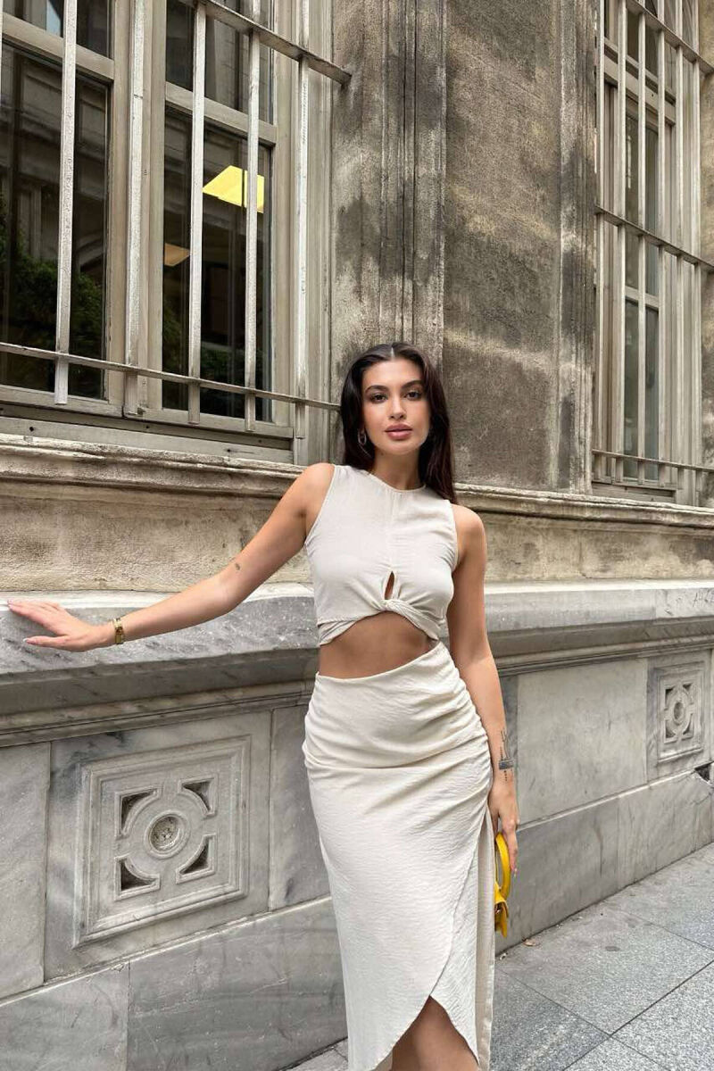 ONE COLOR TANK+SKIRT WOMEN SET CREAM/KREM - 5