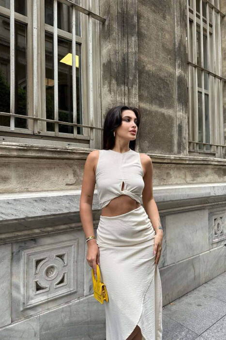 ONE COLOR TANK+SKIRT WOMEN SET CREAM/KREM - 8