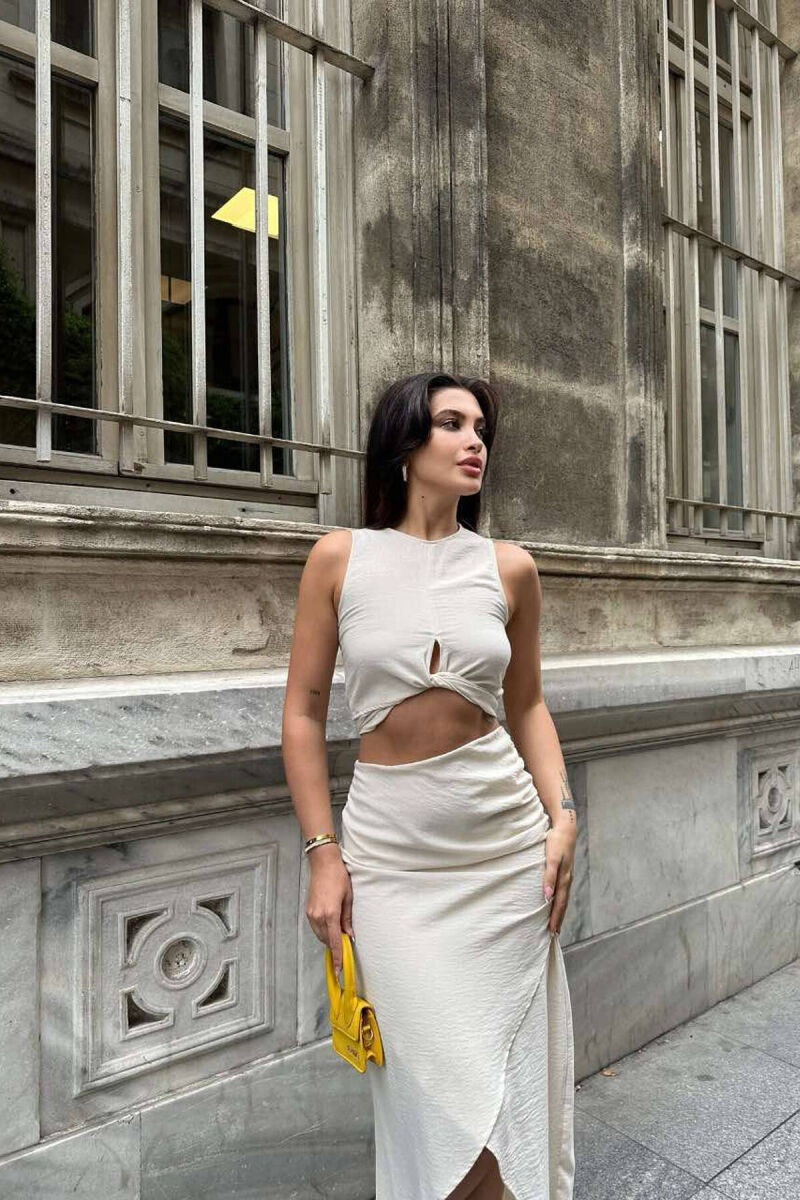 ONE COLOR TANK+SKIRT WOMEN SET CREAM/KREM - 8