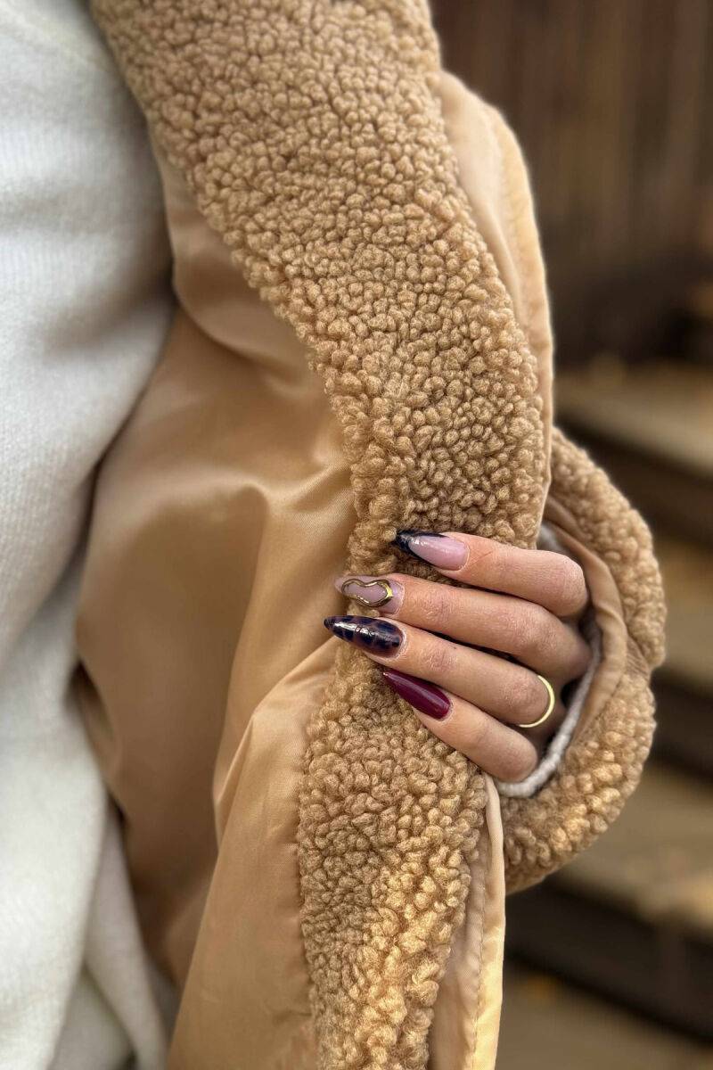 ONE COLOR TEDDY BEAR WOMEN JACKET LIGHT BROWN/KAZB - 4