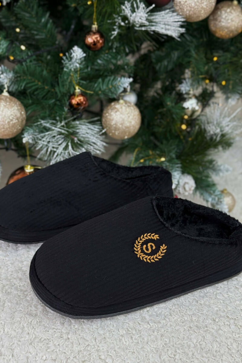 ONE COLOR TEDDY LINED MAN SLIPPERS BLACK/ E ZEZE - 1