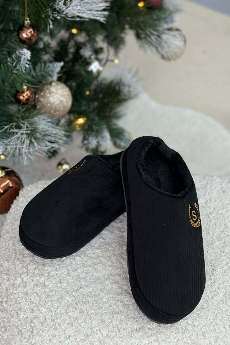 ONE COLOR TEDDY LINED MAN SLIPPERS BLACK/ E ZEZE - 4