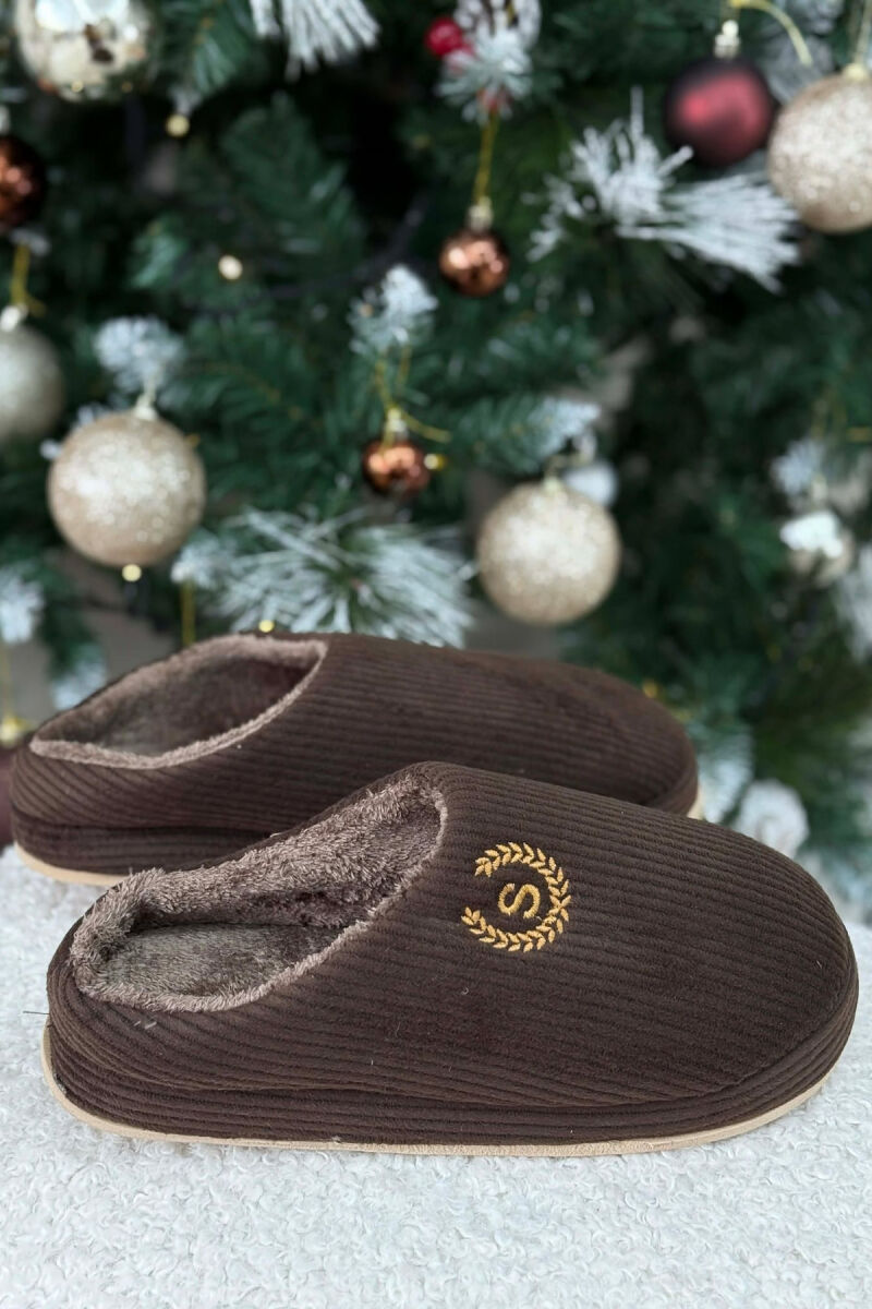 ONE COLOR TEDDY LINED MAN SLIPPERS BROWN/KAFE - 3