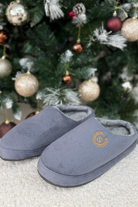ONE COLOR TEDDY LINED MAN SLIPPERS GREY/GRI - 1