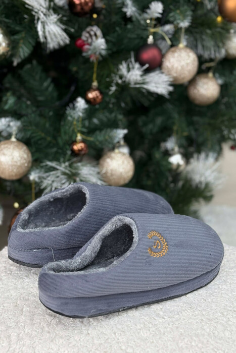 ONE COLOR TEDDY LINED MAN SLIPPERS GREY/GRI - 3