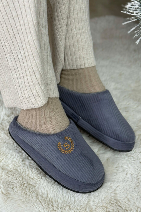ONE COLOR TEDDY LINED WOMEN SLIPPERS GREY/GRI - 1
