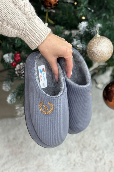 ONE COLOR TEDDY LINED WOMEN SLIPPERS GREY/GRI - 4