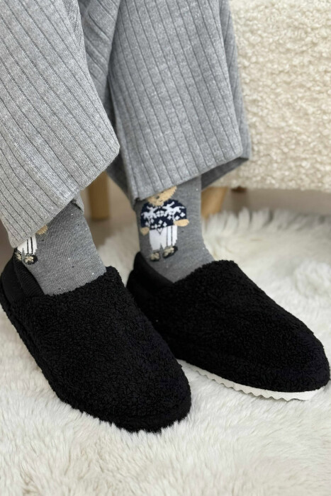 ONE COLOR TEDDY WOMEN SLIPPERS BLACK/ E ZEZE - 4