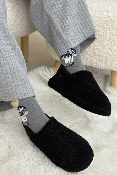 ONE COLOR TEDDY WOMEN SLIPPERS BLACK/ E ZEZE - 3