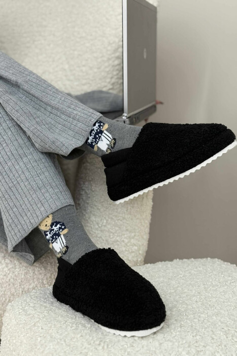 ONE COLOR TEDDY WOMEN SLIPPERS BLACK/ E ZEZE - 1