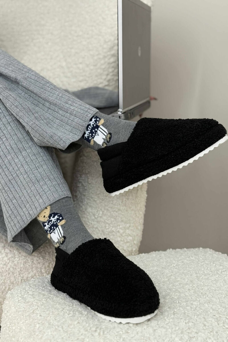 ONE COLOR TEDDY WOMEN SLIPPERS BLACK/ E ZEZE - 1