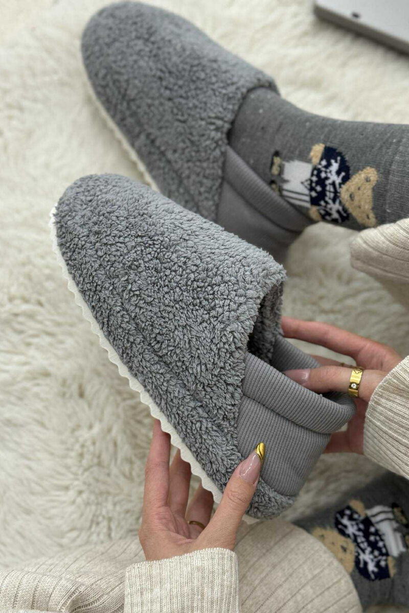 ONE COLOR TEDDY WOMEN SLIPPERS GREY/GRI - 3