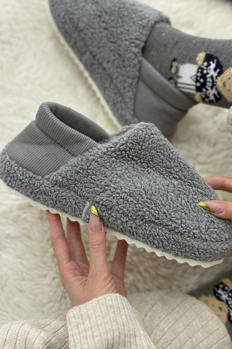 ONE COLOR TEDDY WOMEN SLIPPERS GREY/GRI - 4