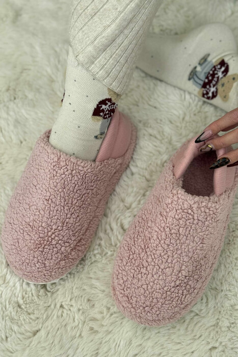 ONE COLOR TEDDY WOMEN SLIPPERS PINK/ROZE - 4