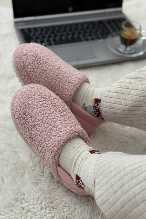 ONE COLOR TEDDY WOMEN SLIPPERS PINK/ROZE - 2