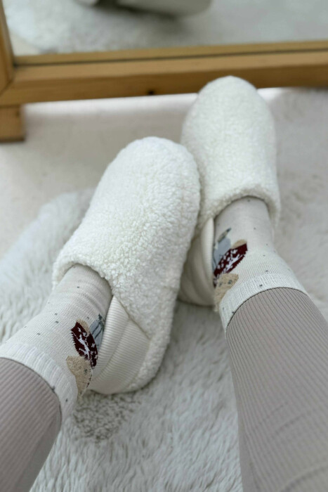 ONE COLOR TEDDY WOMEN SLIPPERS WHITE-E BARDHE 