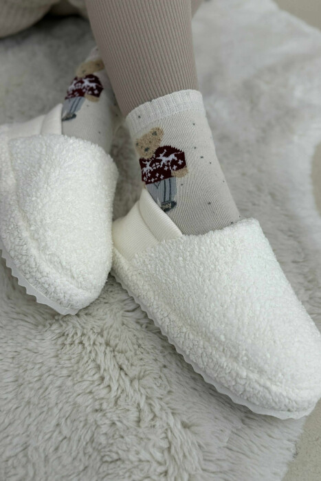 ONE COLOR TEDDY WOMEN SLIPPERS WHITE-E BARDHE - 3