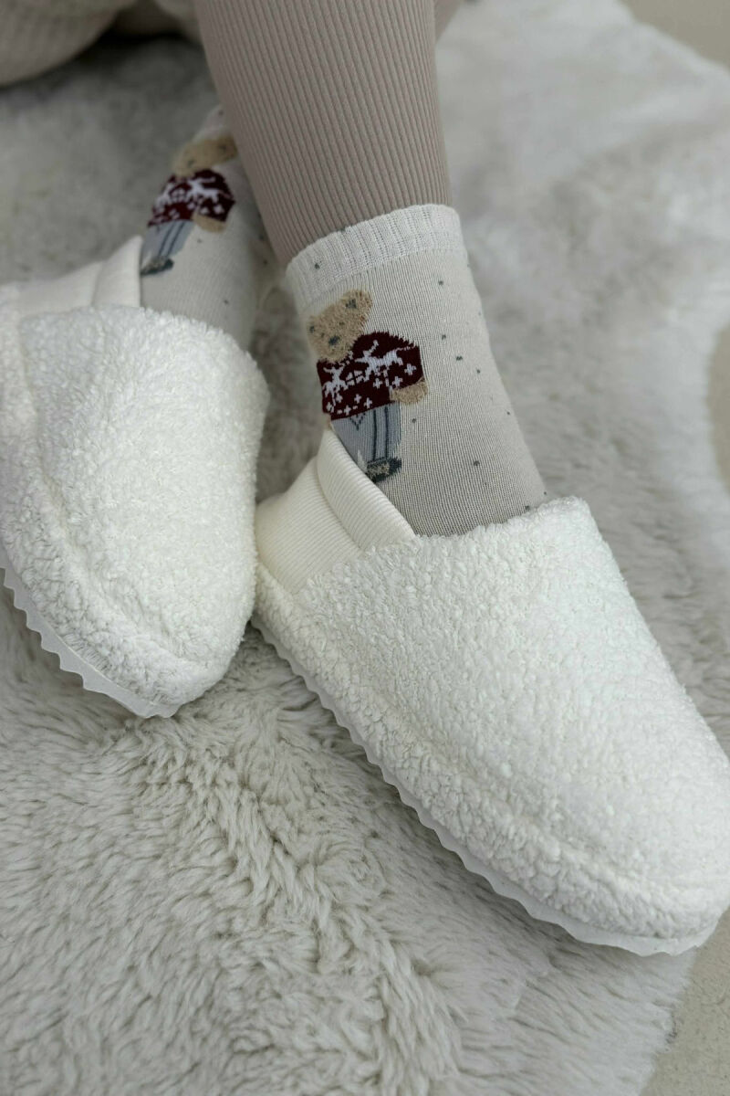 ONE COLOR TEDDY WOMEN SLIPPERS WHITE-E BARDHE - 3