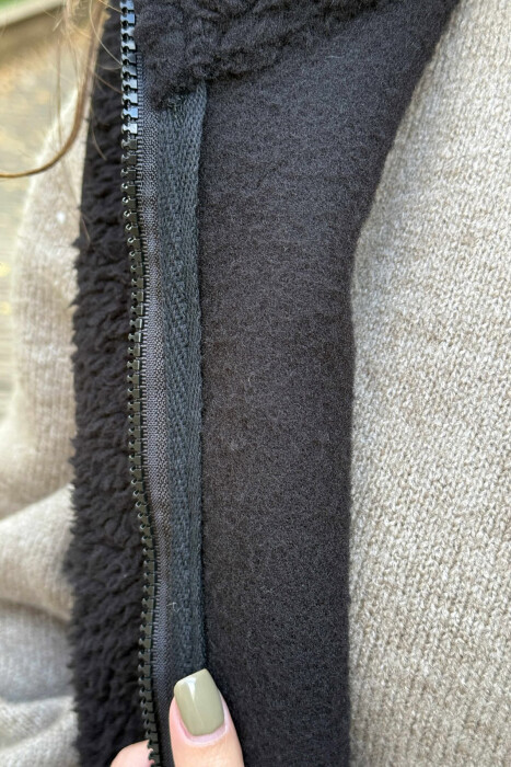 ONE COLOR TEDDY ZIPPER WOMEN VEST BLACK/ E ZEZE - 5