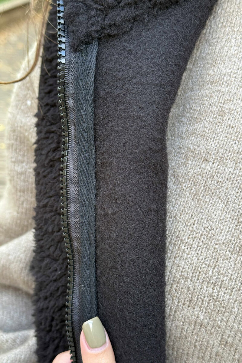ONE COLOR TEDDY ZIPPER WOMEN VEST BLACK/ E ZEZE - 5