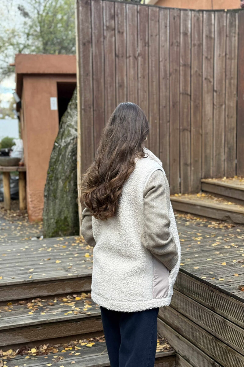 ONE COLOR TEDDY ZIPPER WOMEN VEST CREAM/KREM - 5