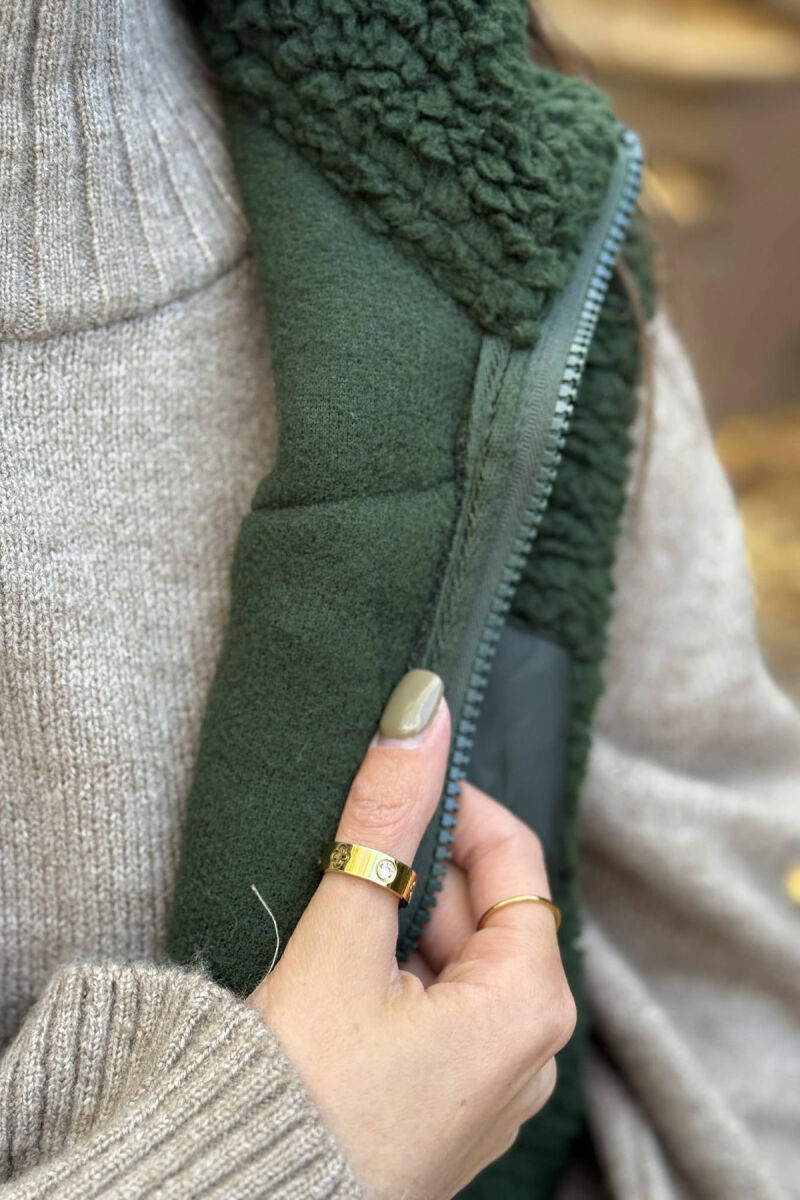 ONE COLOR TEDDY ZIPPER WOMEN VEST GREEN/JESHILE - 4